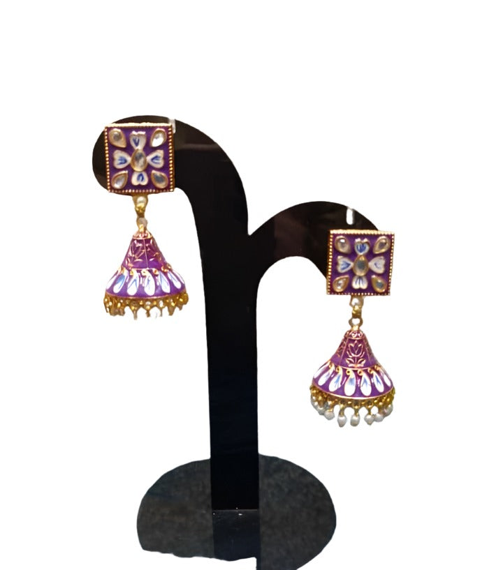 Jhumkas Meenakari Dome Kundan Earrings