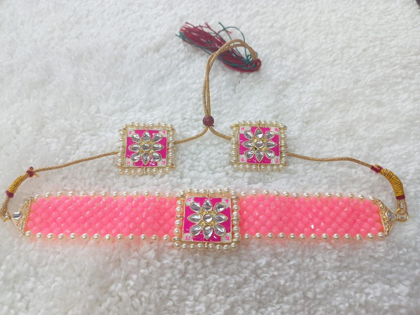 Dazzling Crsytal Multistrand Beaded Kundan Choker Necklace Earring For Women