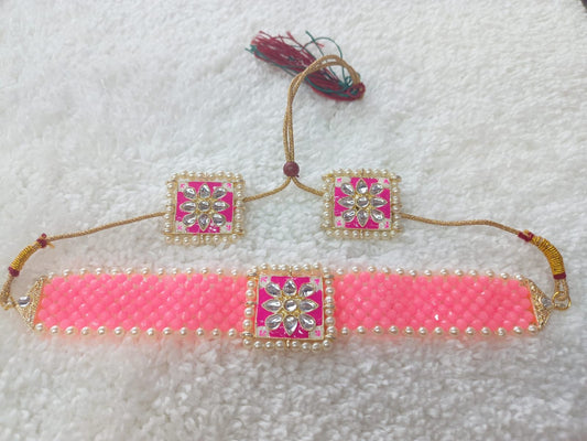 Dazzling Crsytal Multistrand Beaded Kundan Choker Necklace Earring For Women