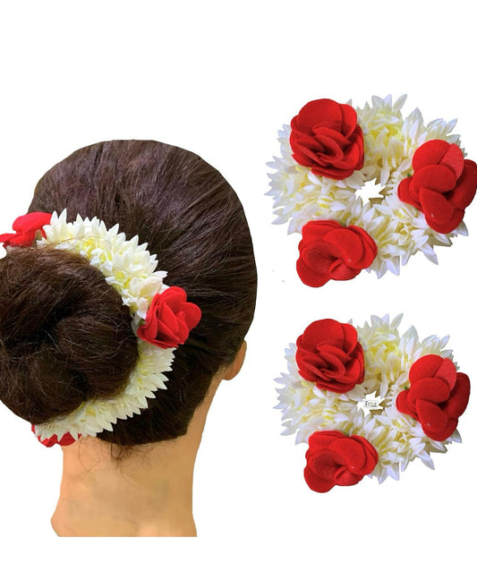 Hair Mogra Scented Rubber Band Flower Gajra Hair Accessories for Women Girls (35 GM) (White) (Free Size (30 GM)