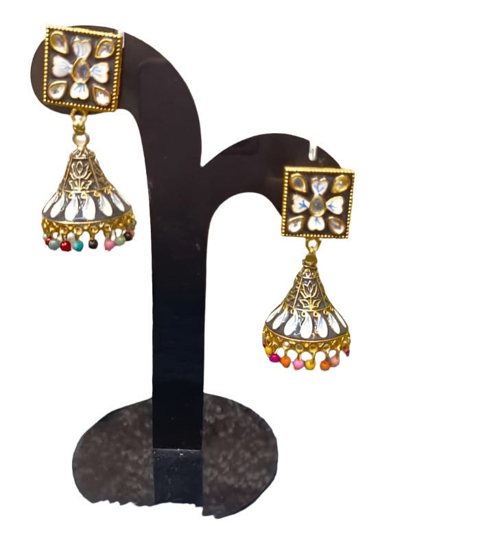 Jhumkas Meenakari Dome Kundan Earrings