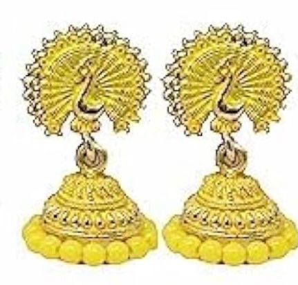 Women's Traditional Gold Ethnic Antique South Indian Round Pearl Moti Feather Peacock Jhumka Earrings