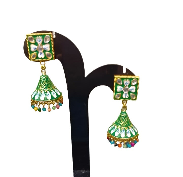 Jhumkas Meenakari Dome Kundan Earrings