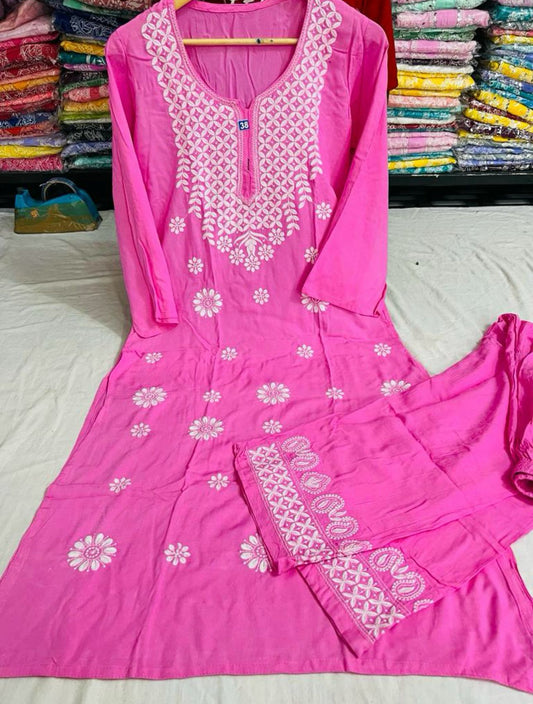 Chikankari Kurta With Palazzos Embroidered In Munich