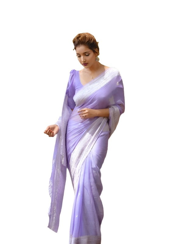 SOFT LILAN SLAB ATTRACTIVE CHARMFULL SAREE WITH UNSTITCHED BLOUSE