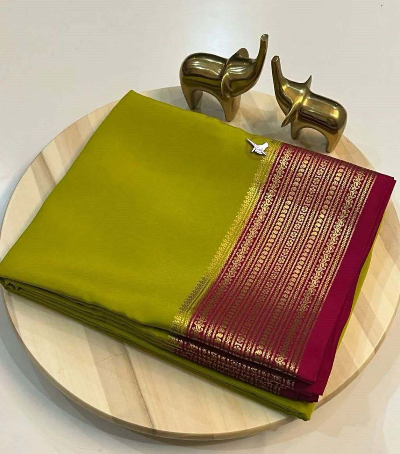 Soft Semi Silk Saree Olive Green Nd Pink