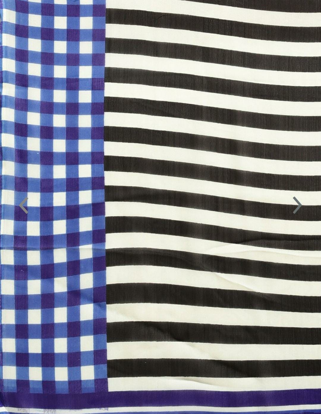 Blue & Black Striped Poly Georgette Casual Saree