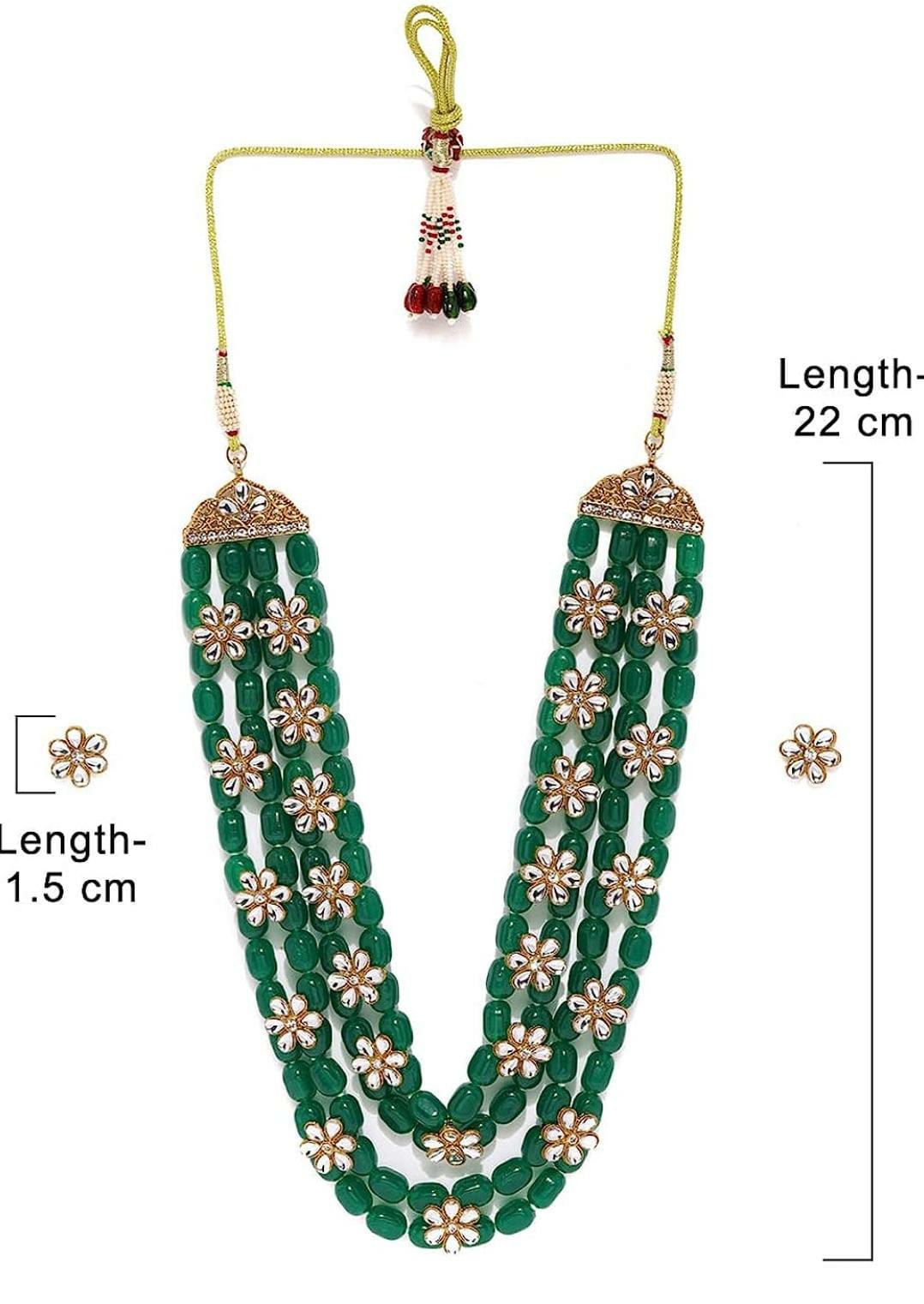Green Beads & Floral Kundan Necklace Set For Women