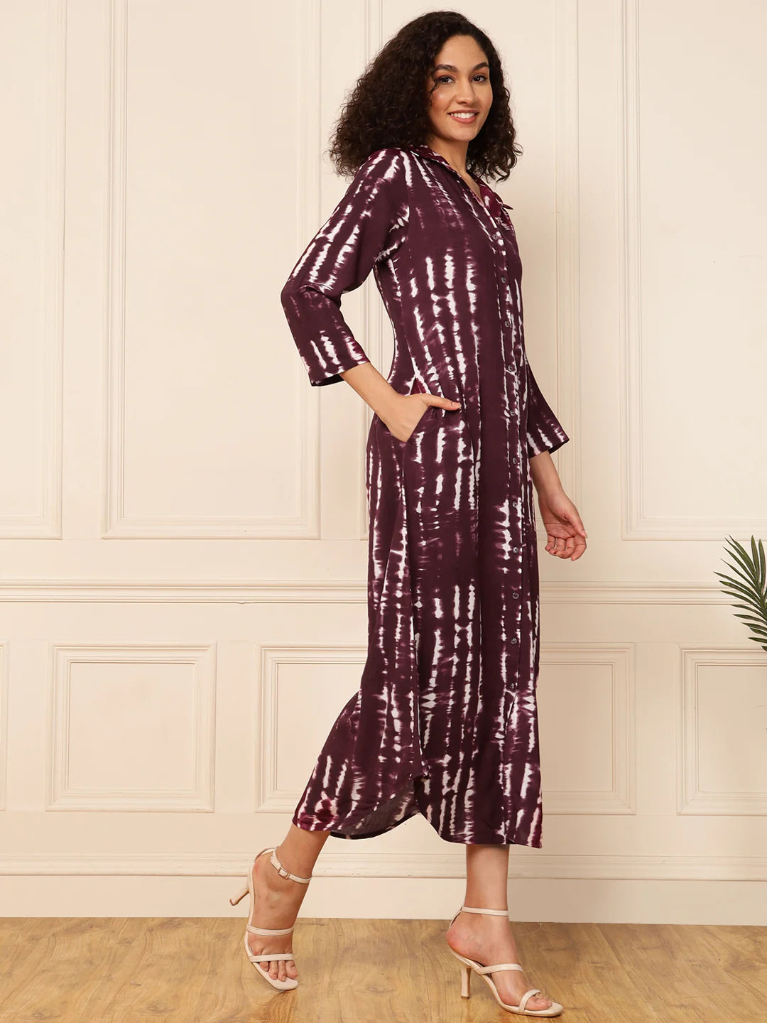 Wine Tie-Dye Women Shirt Dress in Germany