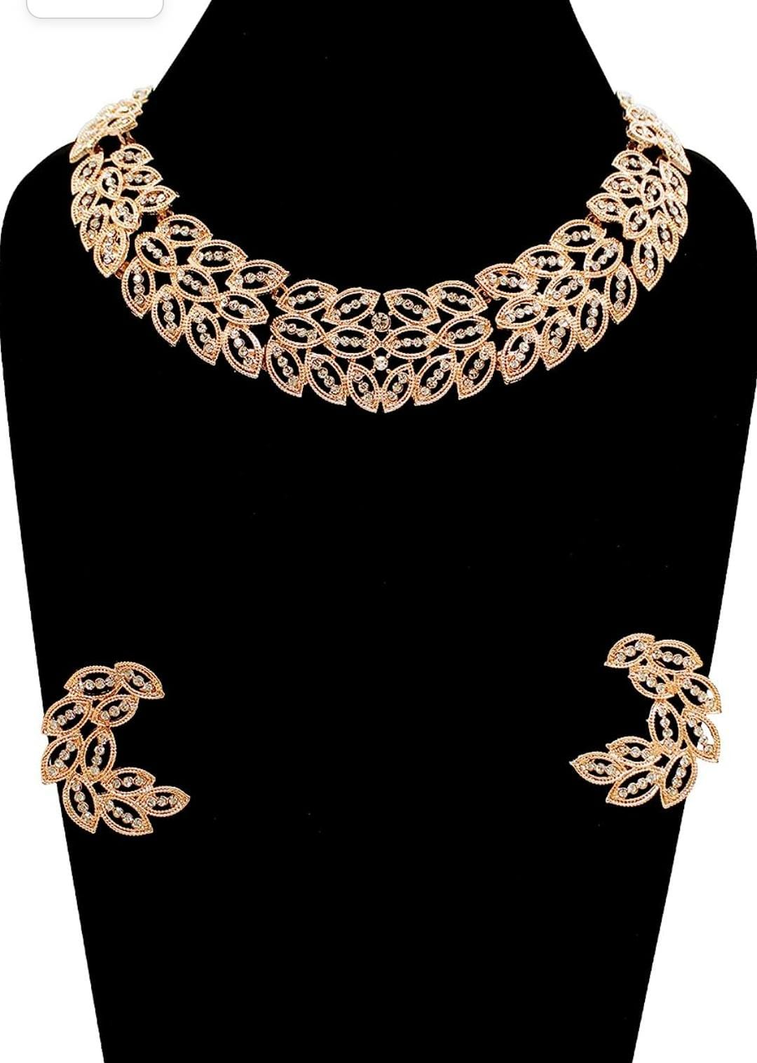 Austrian Diamond Rose Gold Plated Choker Necklace With Earring