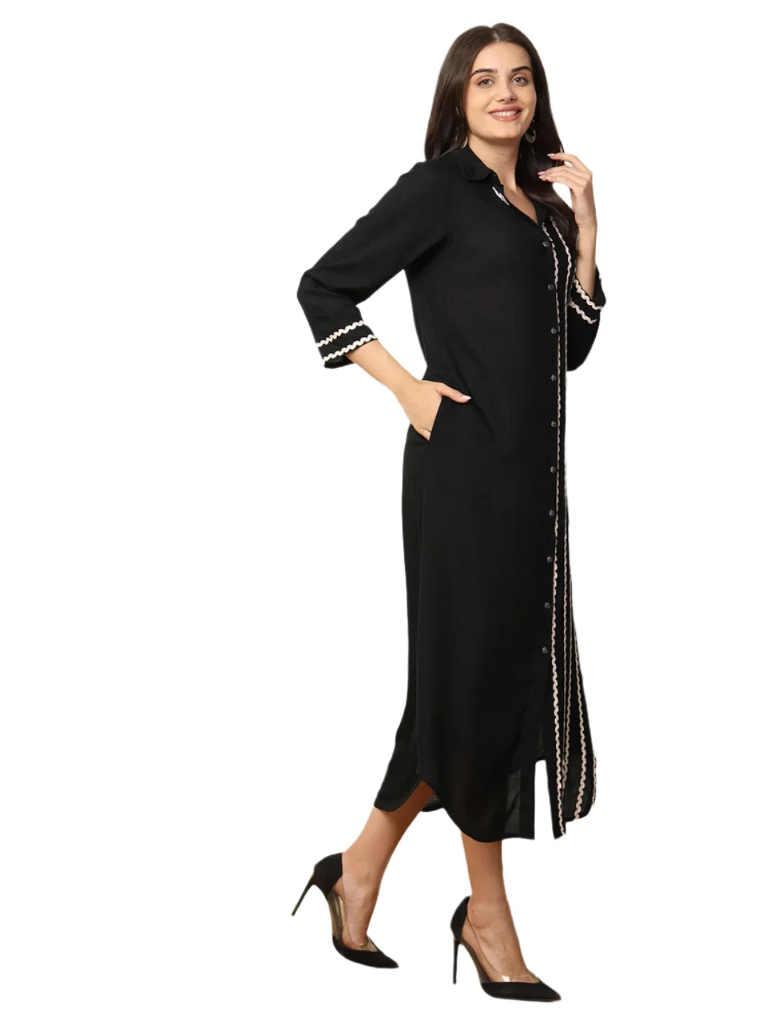Black Women Shirt Dress Embellished By Lace in Munich