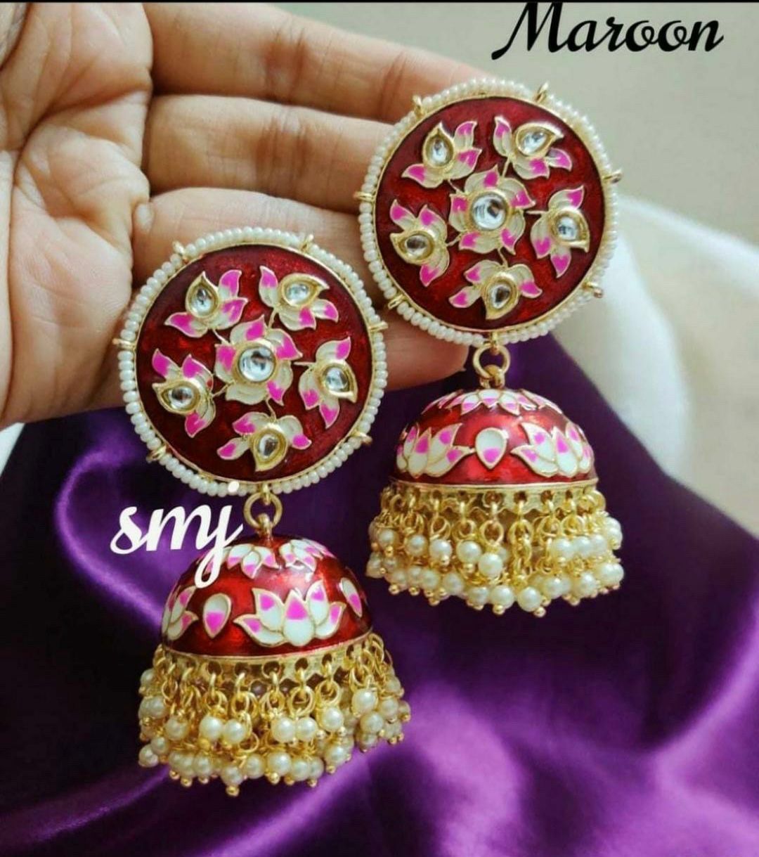 Jhumka Earrings(Maroon Color)