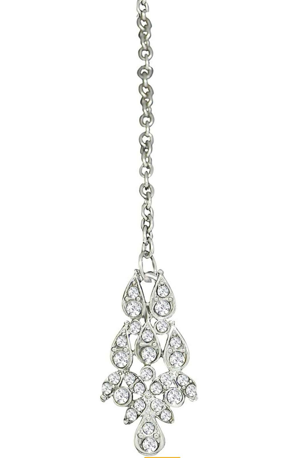 Silver Plated AD Crystal Austrian Diamond Necklace Jewellery Set with Earrings & Maang Tikka