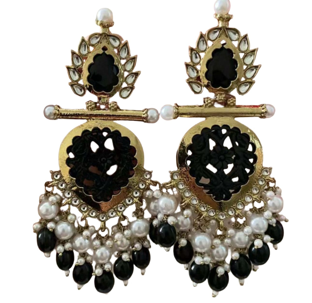 Cutwork Chandbali Earrings - Black