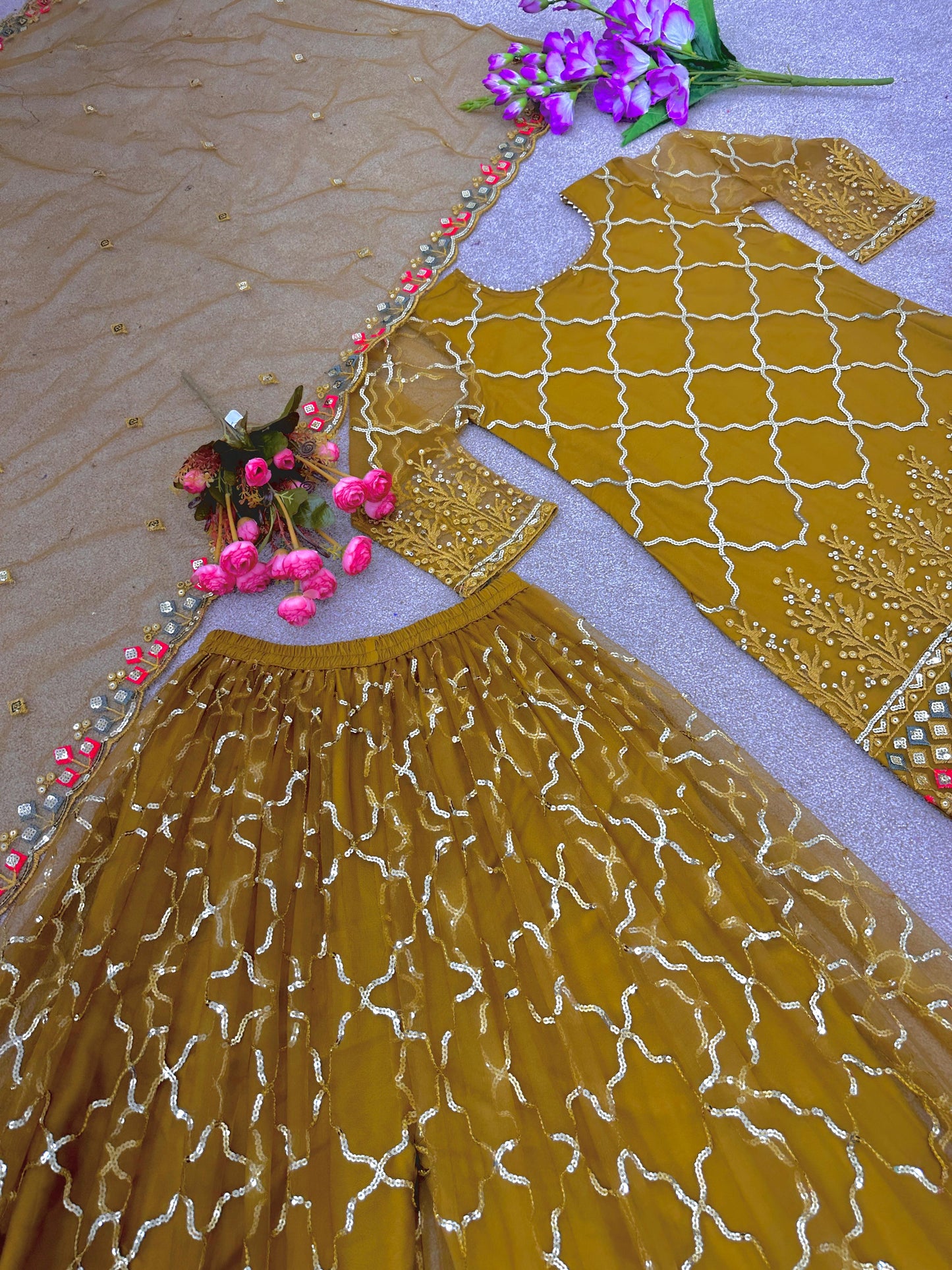 Party Wear Look Top-Plazzo and Dupatta With Heavy Embroidery Work Suit