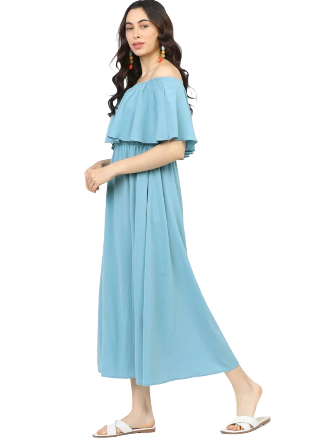 Blue Off-Shoulder Maxi Dress