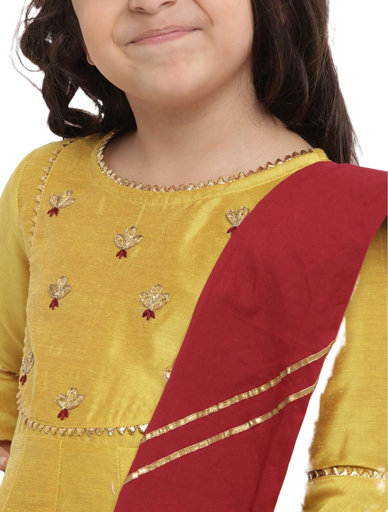 Kurti with Palazzos & Dupatta for Girls Yellow & Embroidered