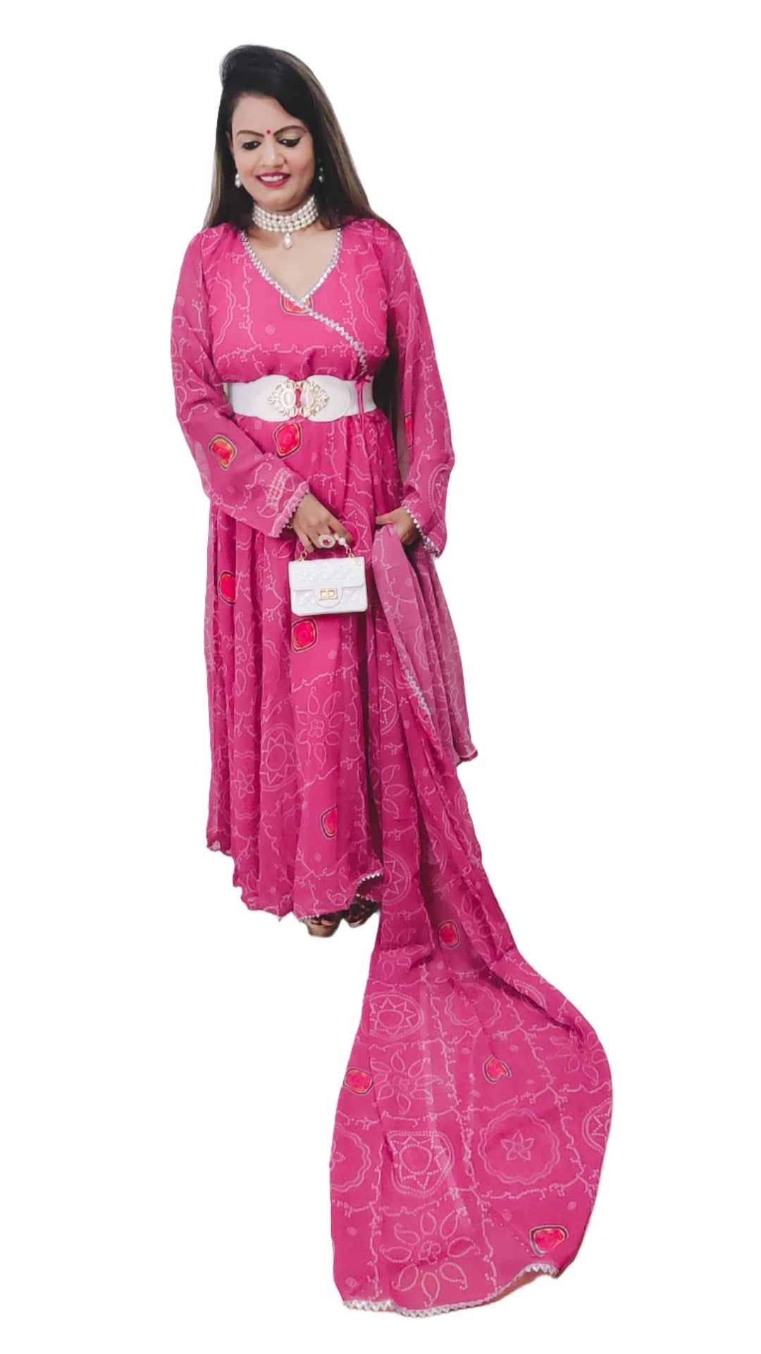 Beautiful Designer Suit on Heavy Georgette Fabric With inner and bandhani digital print(Pakistani Collection)