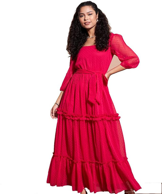 Self Design Puff Sleeve Tiered Ruffled Maxi Dress in Germany