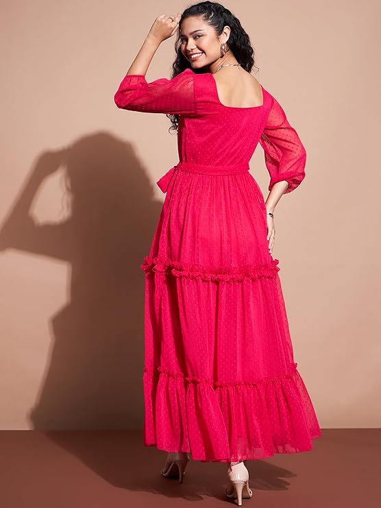 Self Design Puff Sleeve Tiered Ruffled Maxi Dress in Germany