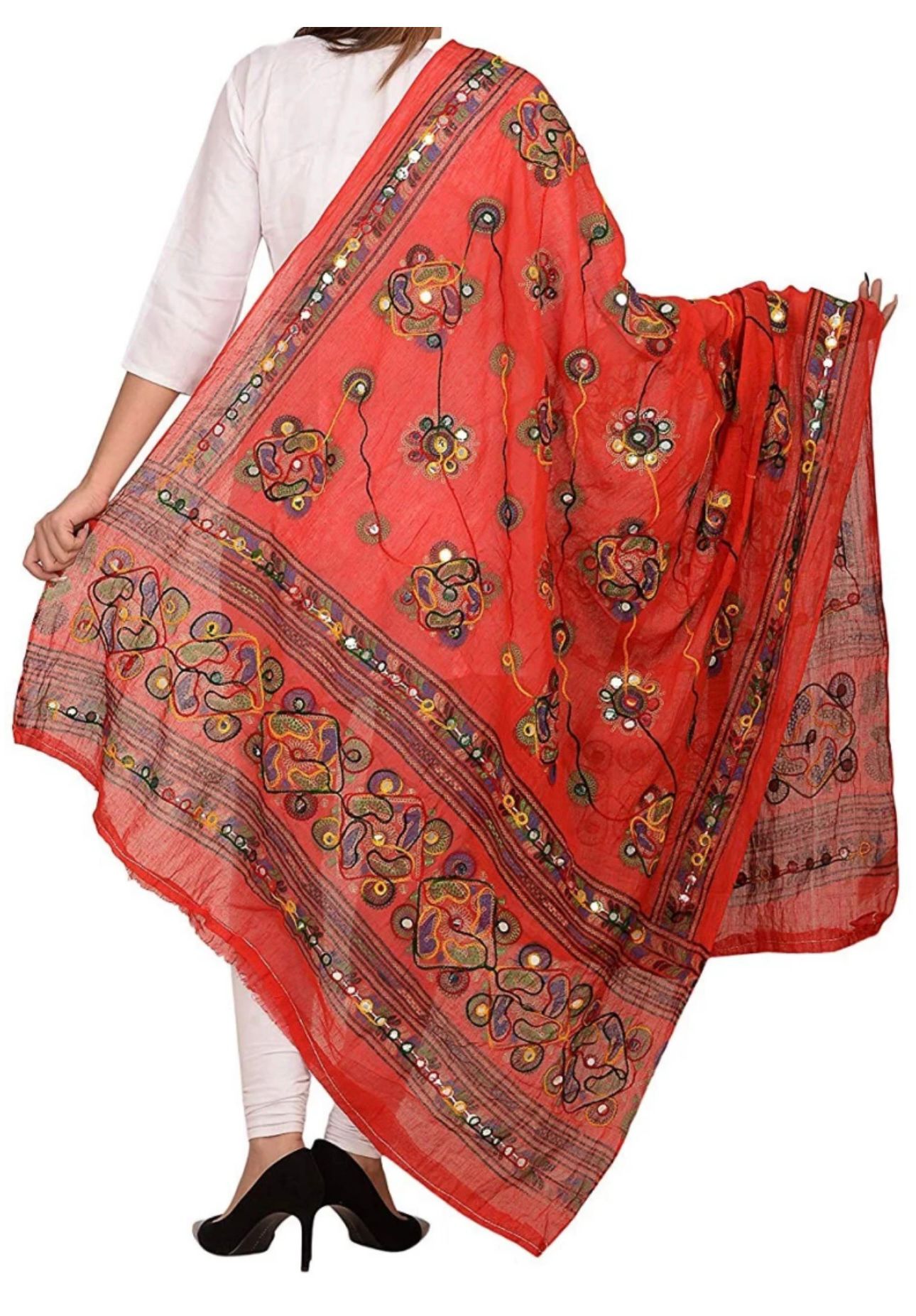 Pure Cotton Embroidered Red Women Dupatta In Germany