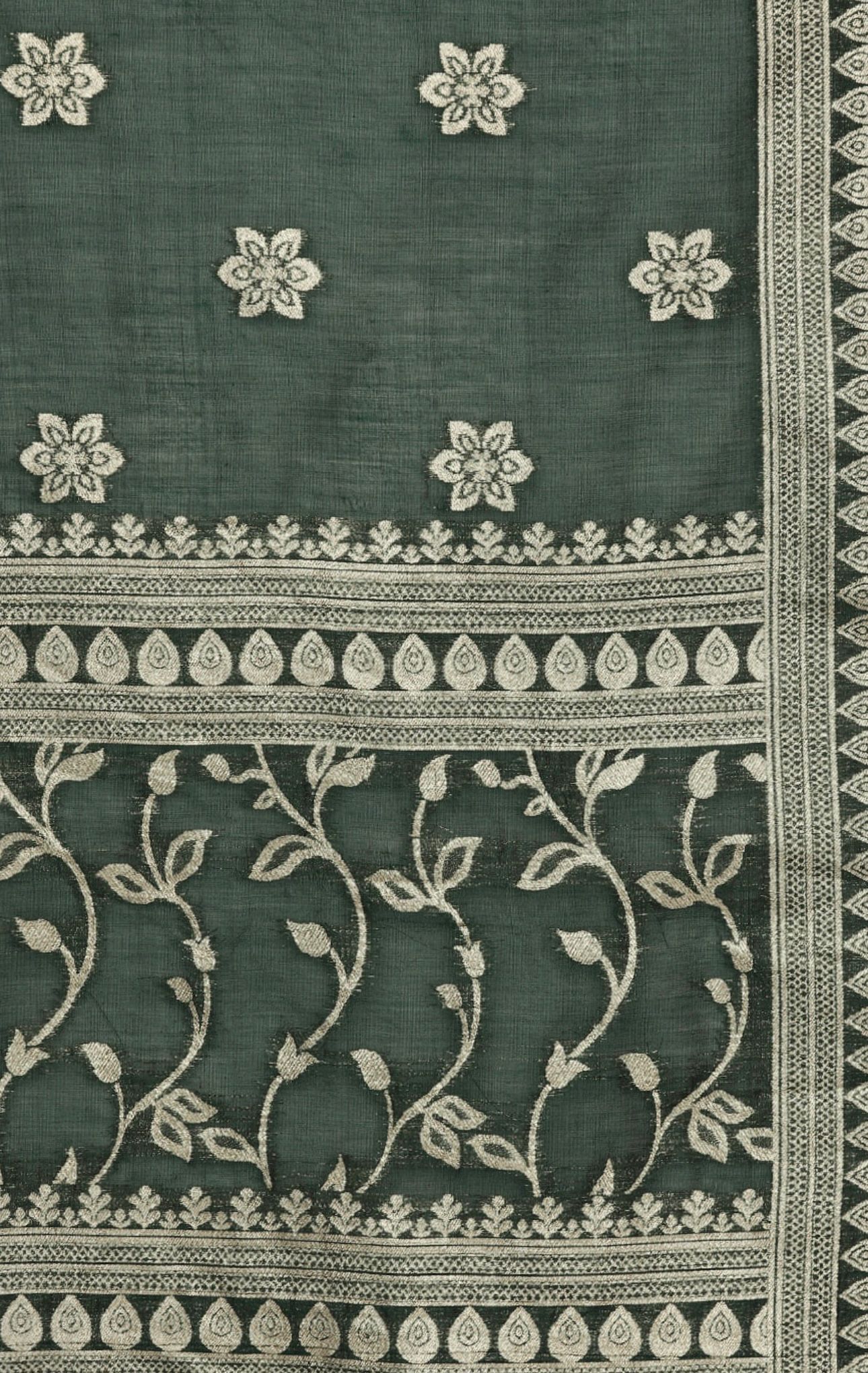 Green Floral Printed Chanderi Silk Kurta with Trousers & With Dupatta In Germany