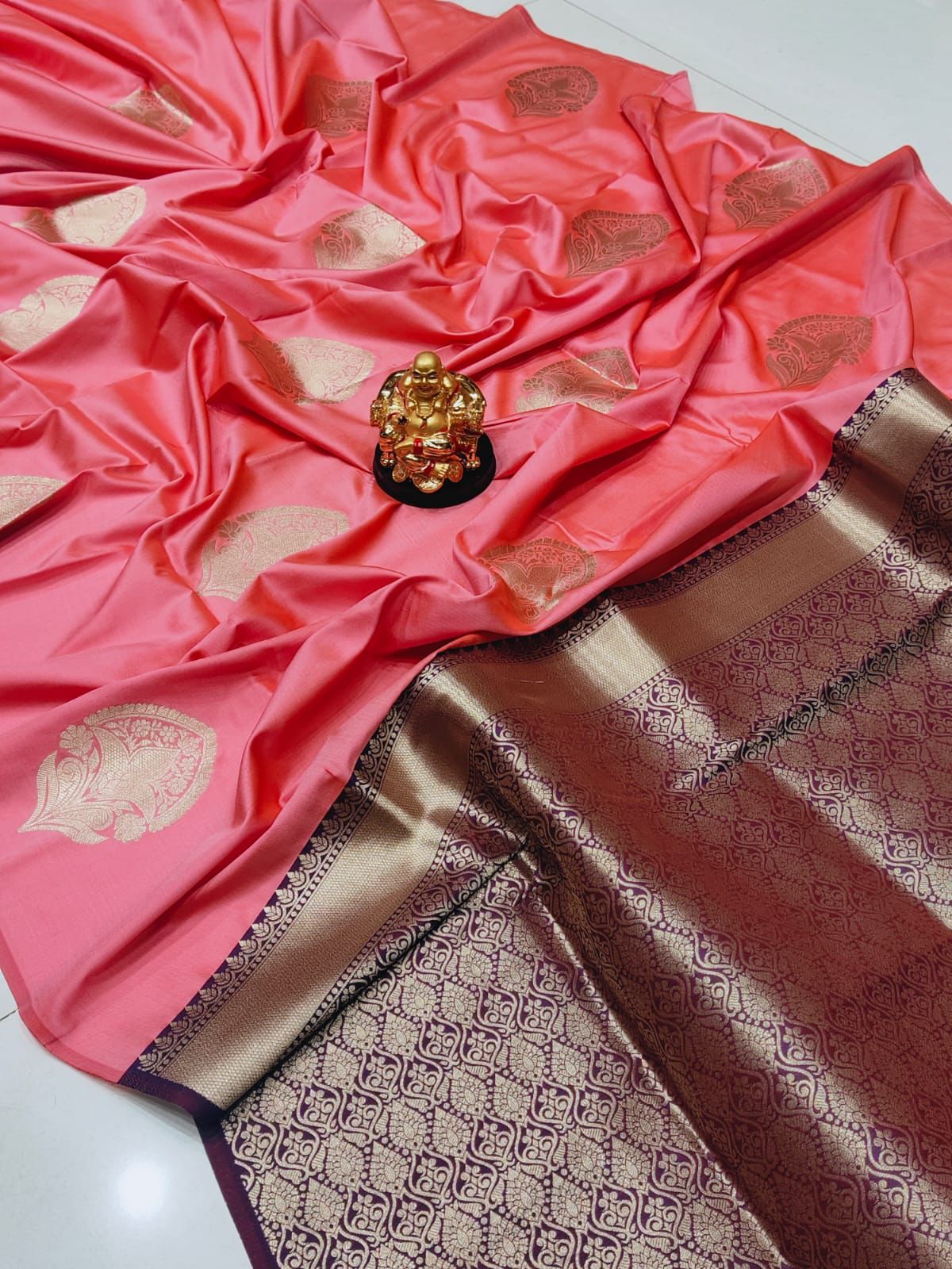 LICHI SILK WITH WIVING GOLD ZARI AND NICE EXTRA ORDNARY DESIGN