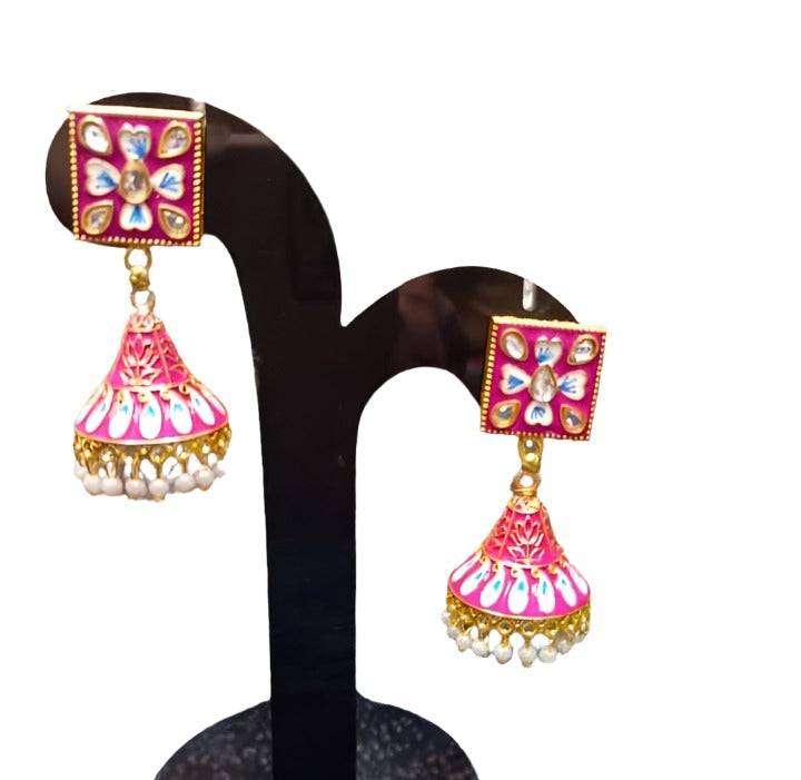 Jhumkas Meenakari Dome Kundan Earrings