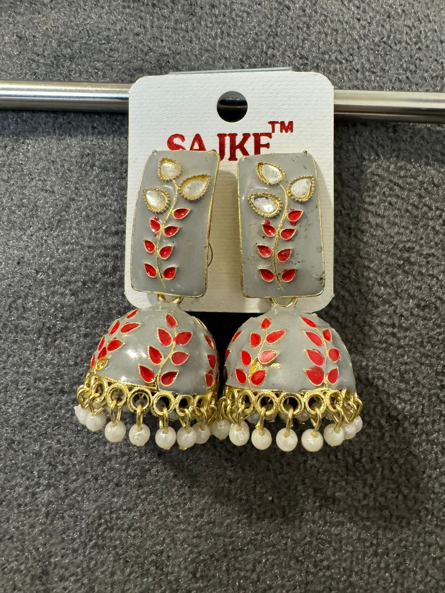 Floral Handcrafted Enamel Kundan Pearl Jhumki Earrings for Women
