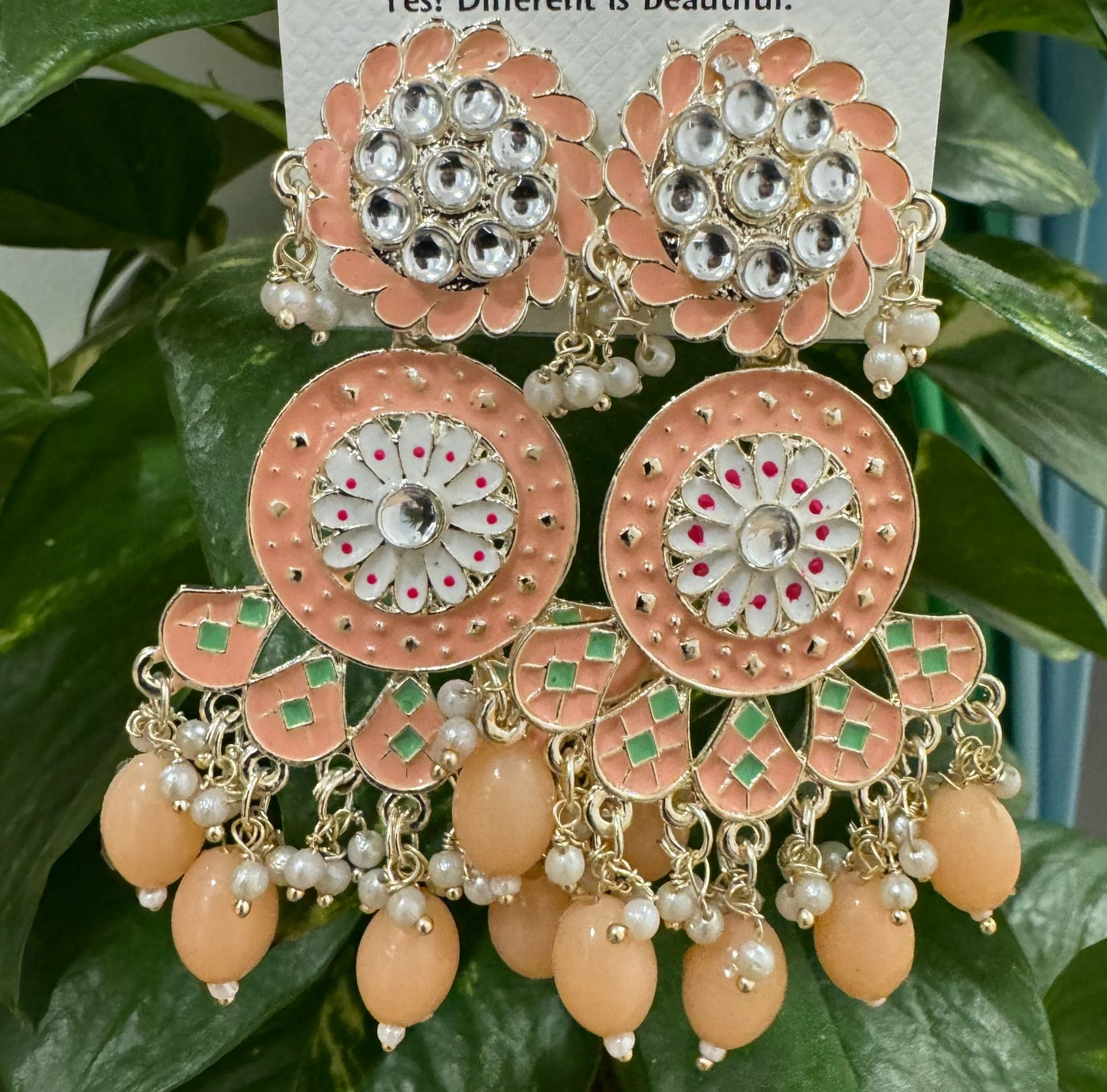 Gold-Plated Contemporary Meenakari Kundan Drop Earrings