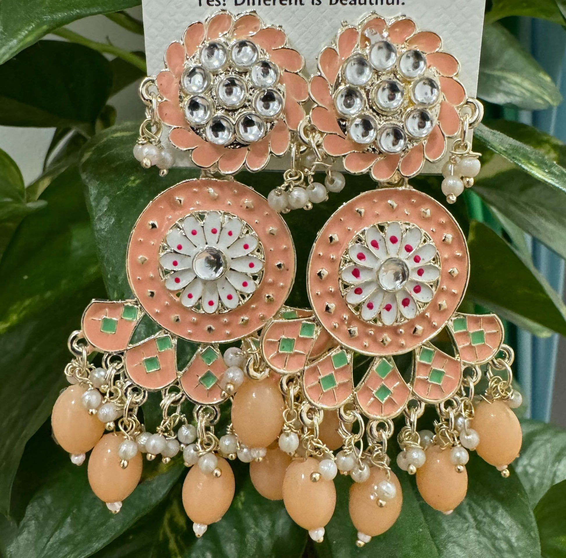 Gold-Plated Contemporary Meenakari Kundan Drop Earrings