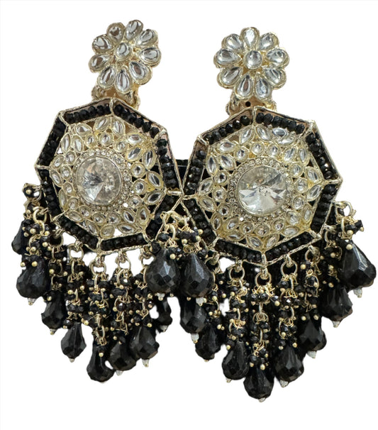 Gold Plated Kundan Pearl Chandbali Long Dangle Earrings Jewellery