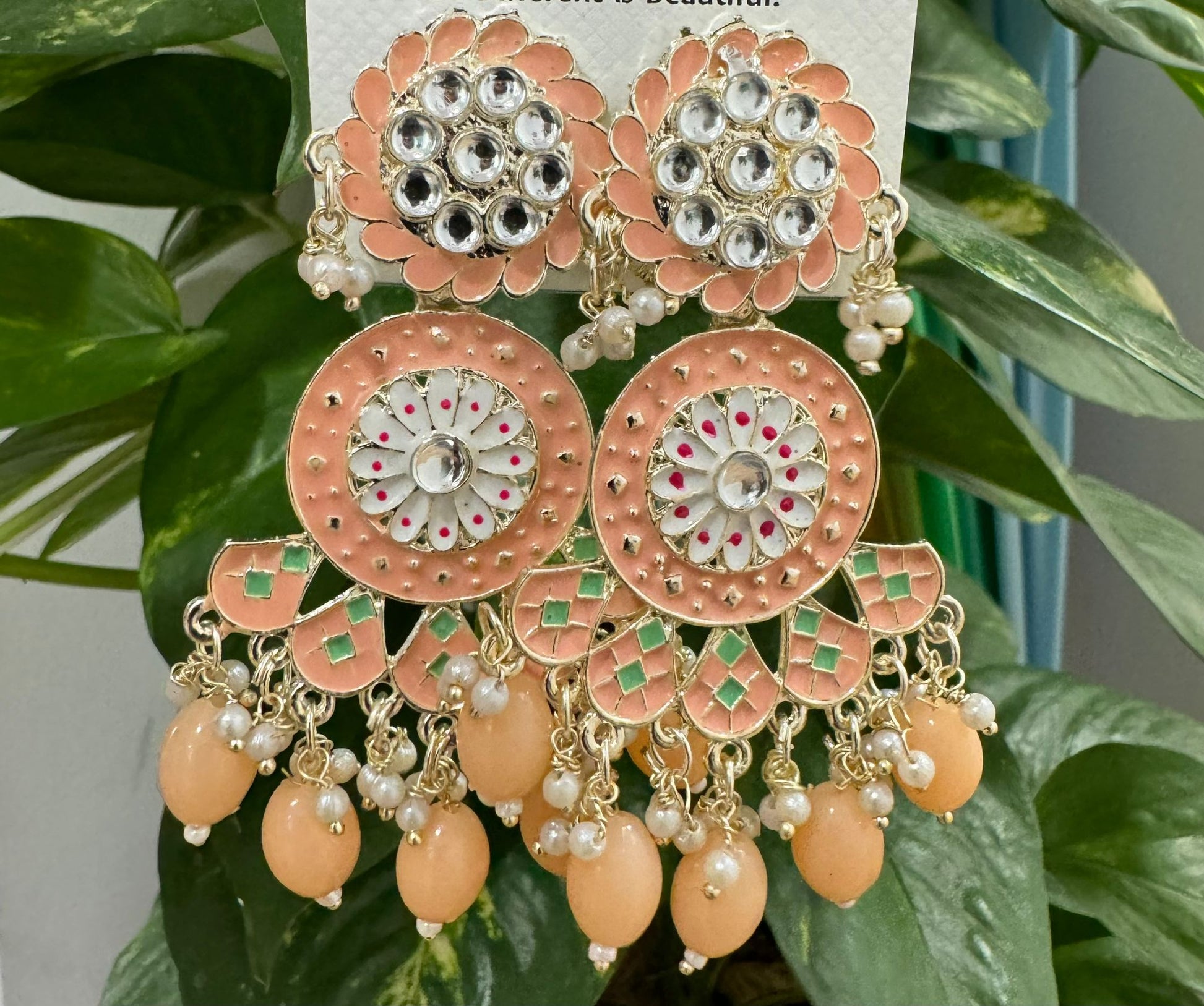 Gold-Plated Contemporary Meenakari Kundan Drop Earrings