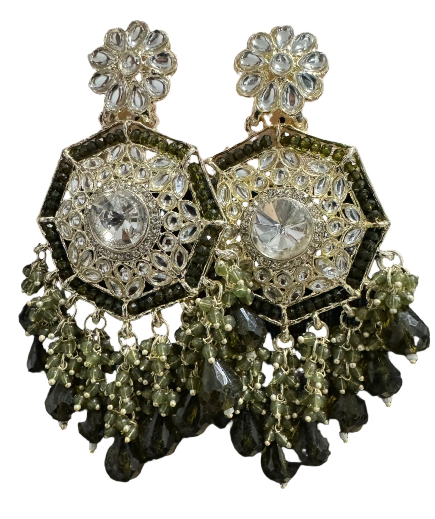 Gold Plated Kundan Pearl Chandbali Long Dangle Earrings Jewellery