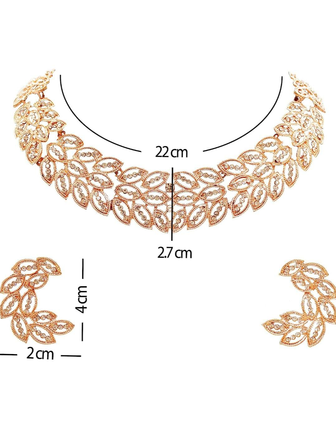 Austrian Diamond Rose Gold Plated Choker Necklace With Earring