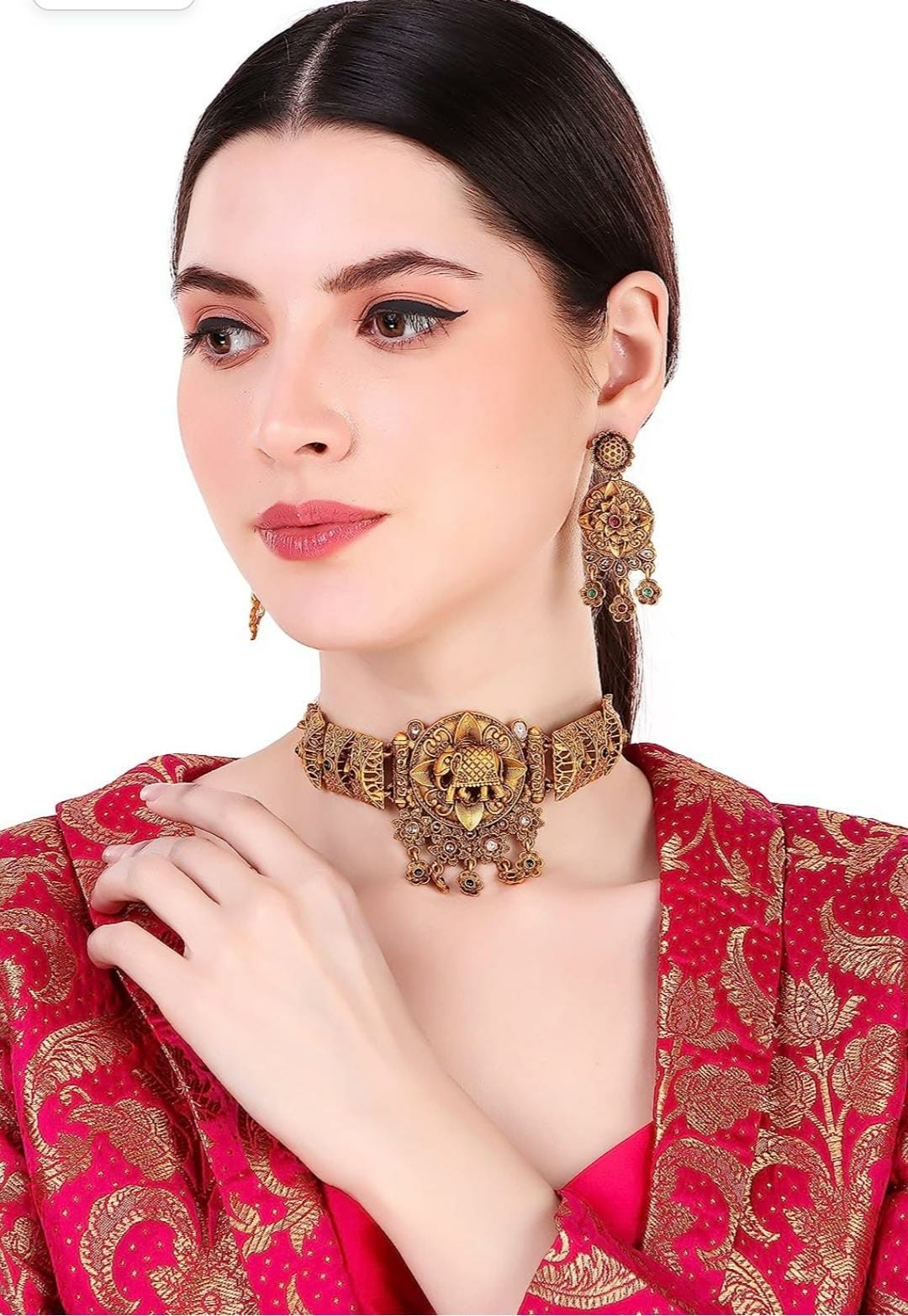 Antique Matt Gold Mutil South Indian Temple Theme jewellery