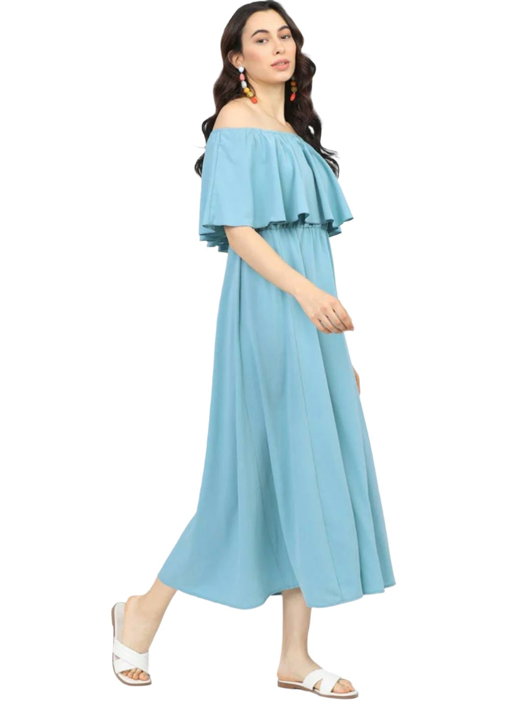 Blue Off-Shoulder Maxi Dress