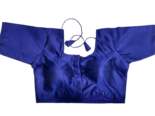 Women Navy Blue Solid Mulbury Silk Readymade Saree Blouse