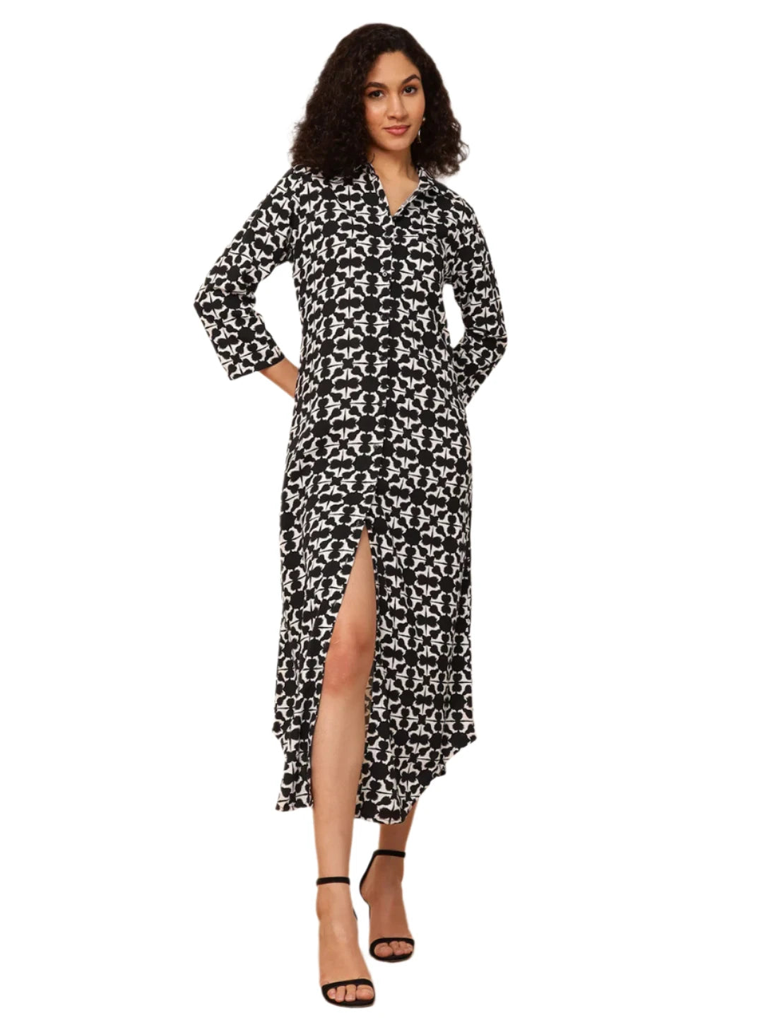 Black Geometric Printed Women Shirt Dress in Berlin