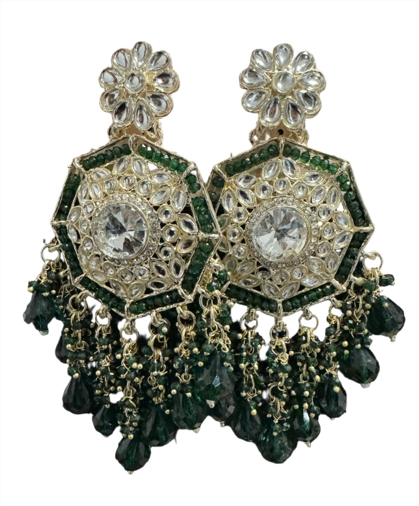 Gold Plated Kundan Pearl Chandbali Long Dangle Earrings Jewellery