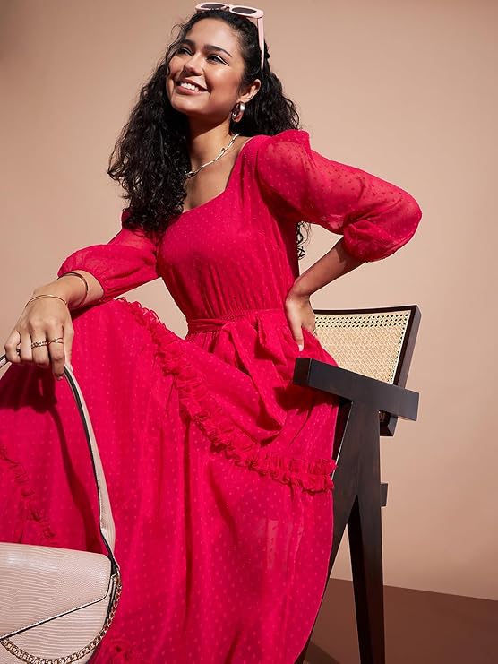 Self Design Puff Sleeve Tiered Ruffled Maxi Dress in Germany