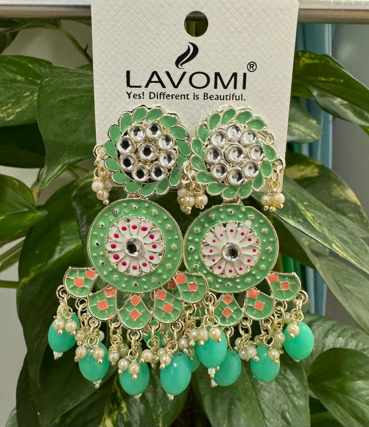 Gold-Plated Contemporary Meenakari Kundan Drop Earrings