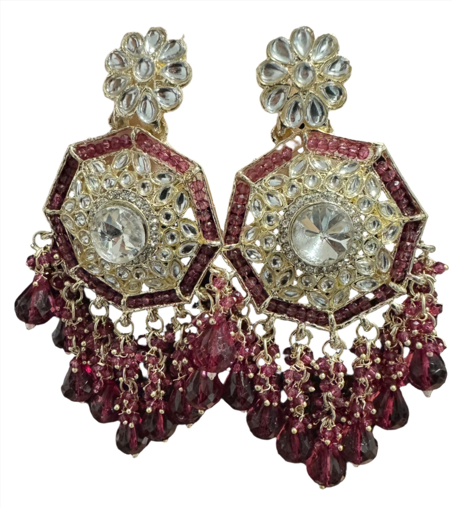 Gold Plated Kundan Pearl Chandbali Long Dangle Earrings Jewellery