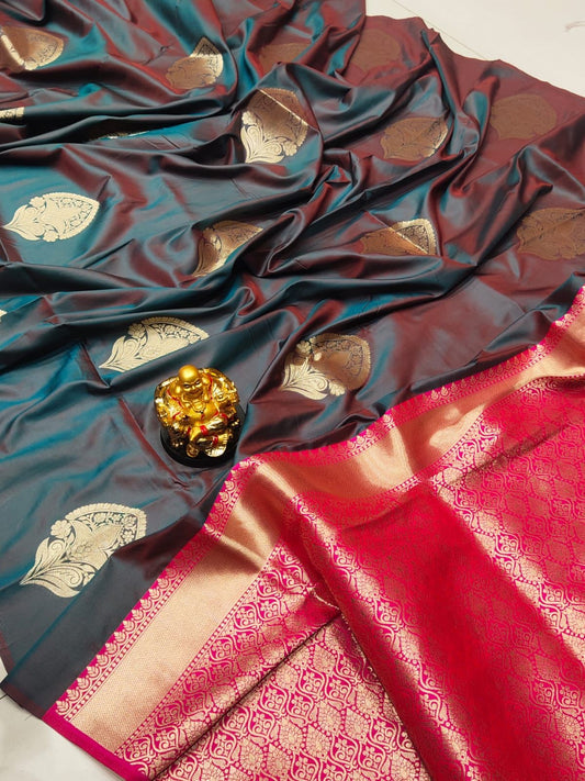 LICHI SILK WITH WIVING GOLD ZARI AND NICE EXTRA ORDNARY DESIGN