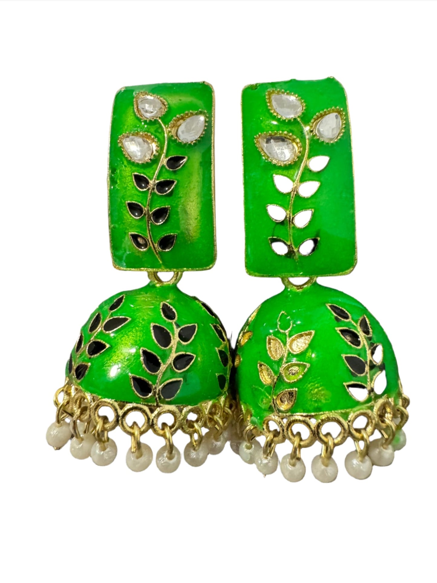 Floral Handcrafted Enamel Kundan Pearl Jhumki Earrings for Women