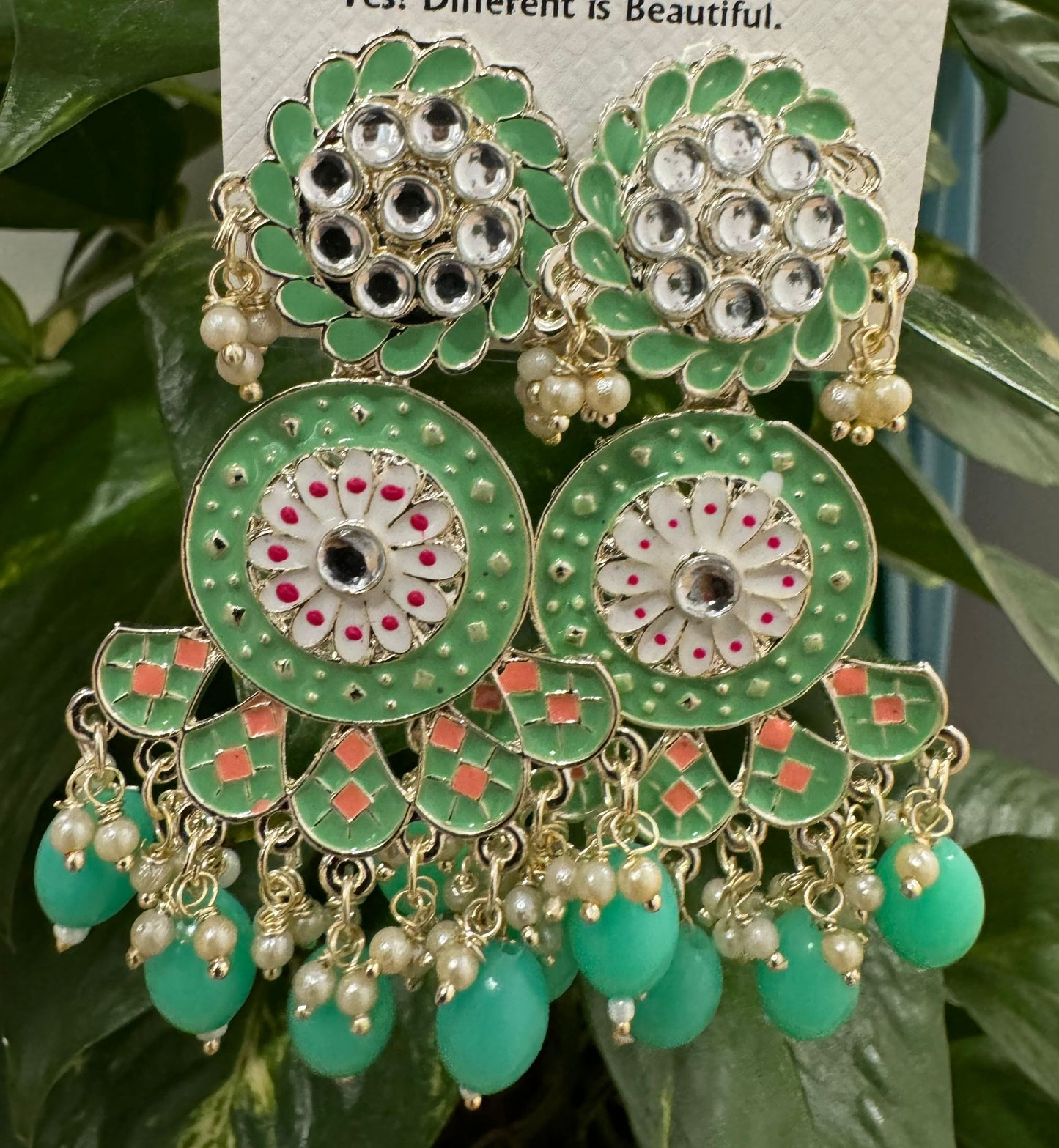 Gold-Plated Contemporary Meenakari Kundan Drop Earrings