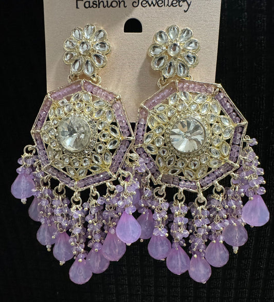 Gold Plated Kundan Pearl Chandbali Long Dangle Earrings Jewellery