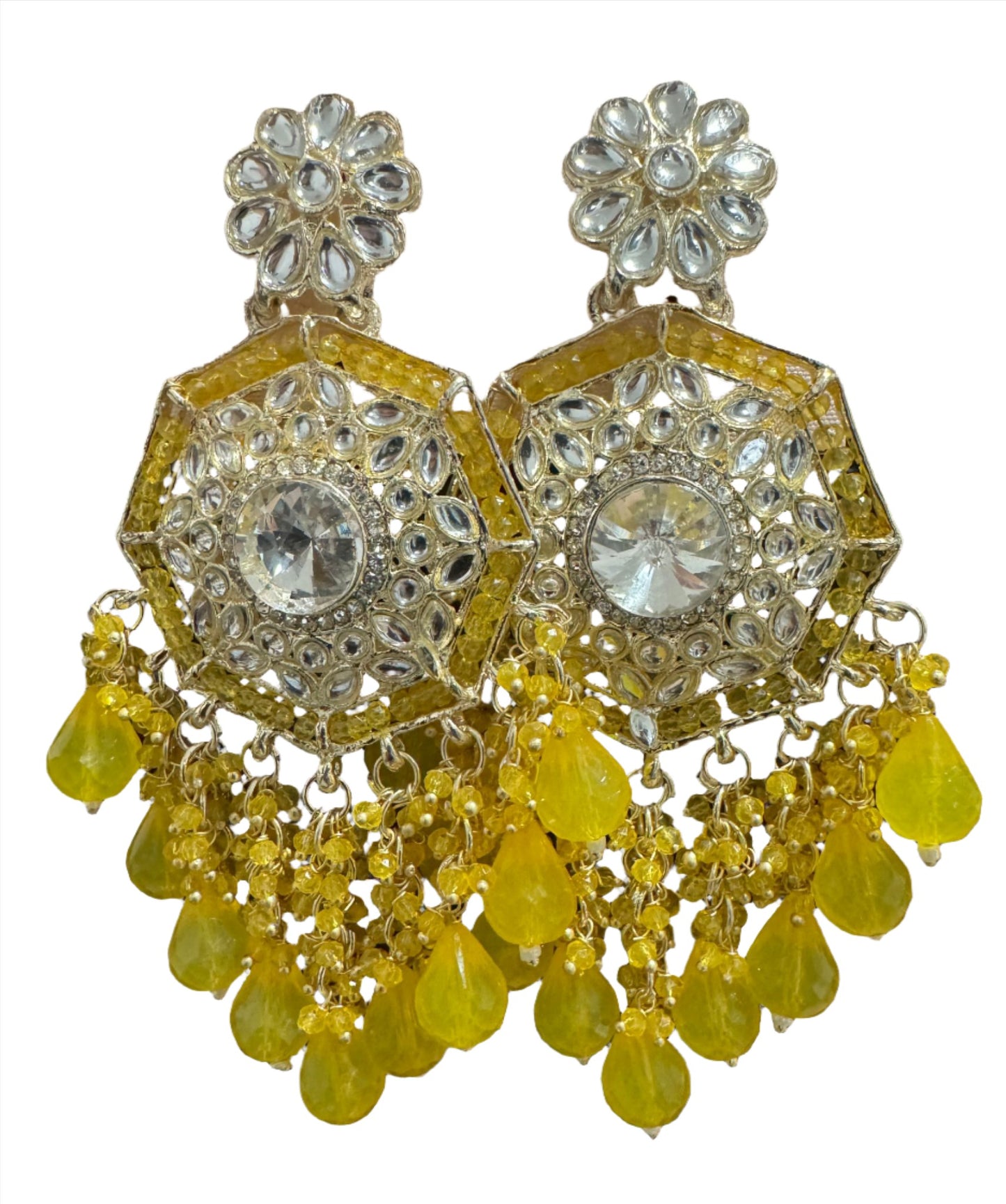 Gold Plated Kundan Pearl Chandbali Long Dangle Earrings Jewellery