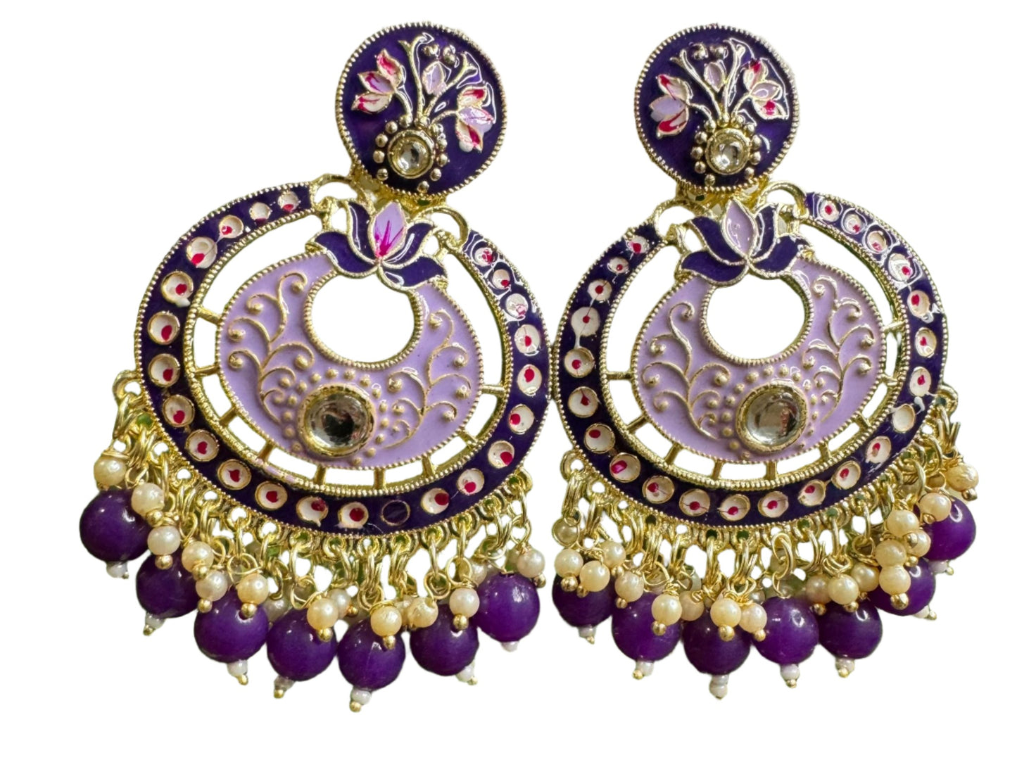 Gold Plated Pearl Kundan Beaded Chandbali Earrings for Women