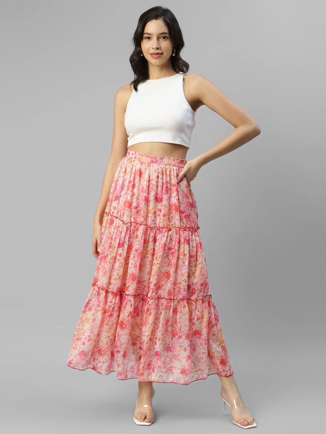 Women's Floral Printed Tiered Maxi Skirt in Berlin